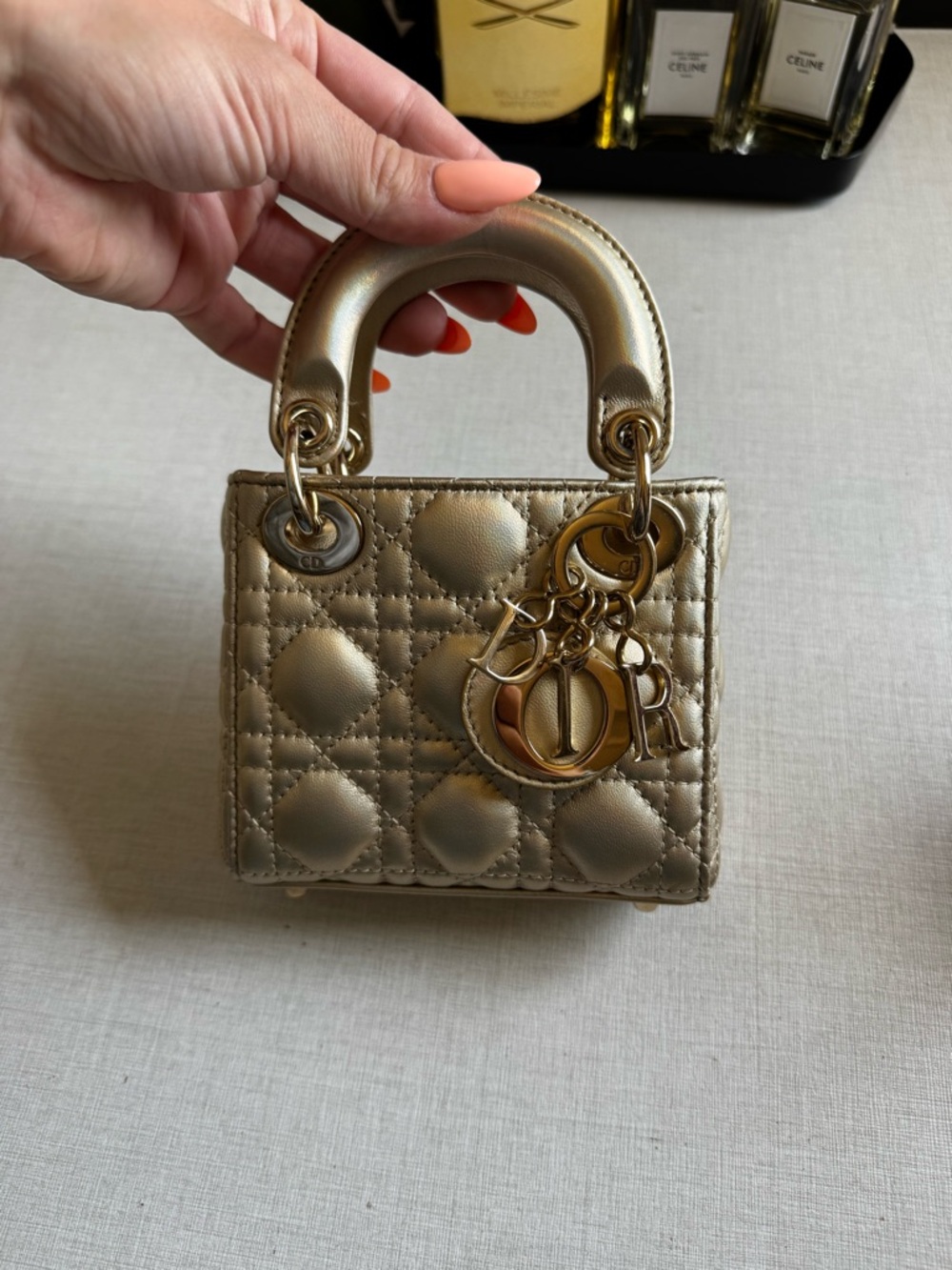 Dior Metallic Gold Quilted Micro Top-Handle Bag - Picture 3 of 7